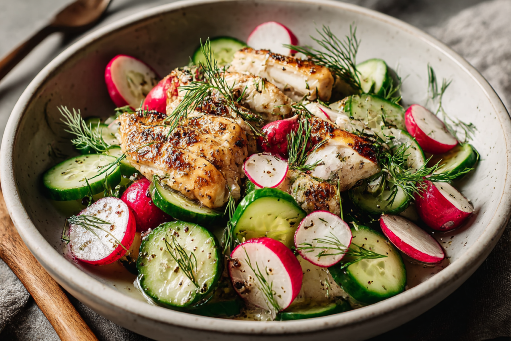 Delicious Radish Cucumber Salad with Black Pepper Chicken for a Fresh Summer Meal
