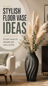 Neutral Fall Floor Vase Decor Ideas with Pampas Grass