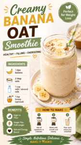 Banana Oat Smoothie Recipe for Weight Loss Healthy Breakfast Fat Loss Grocery List Essentials